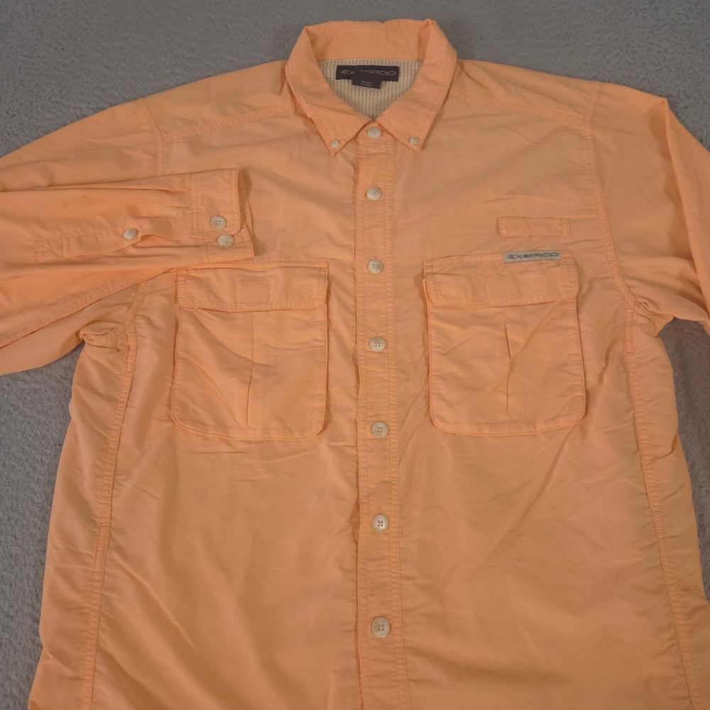 ExOfficio Shirt Mens M Orange Air Strip Long Sleeve Vented Roll Tab Technical